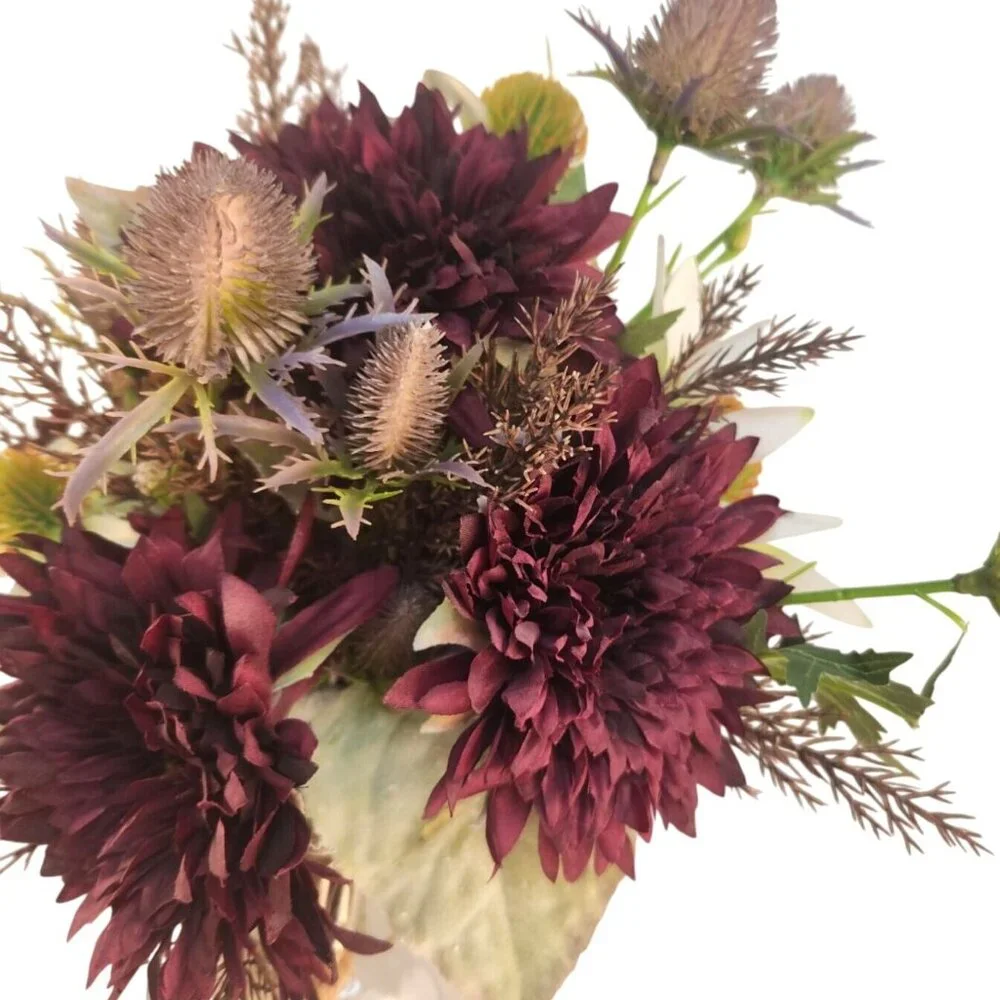 Purple and White Faux Flower Bouquet, Handtied Artificial Floral Arrangement, El